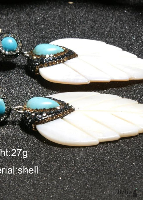 Boho Earrings, Dangle Earrings, Leaf White Shell